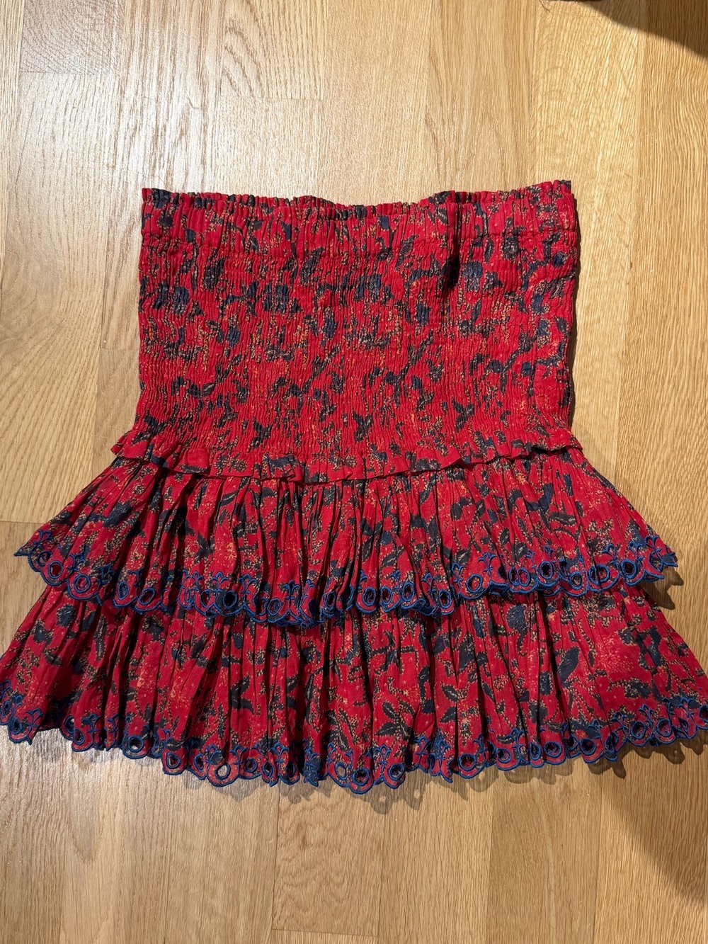 Smocked Red Floral Tiered Mini Skirt